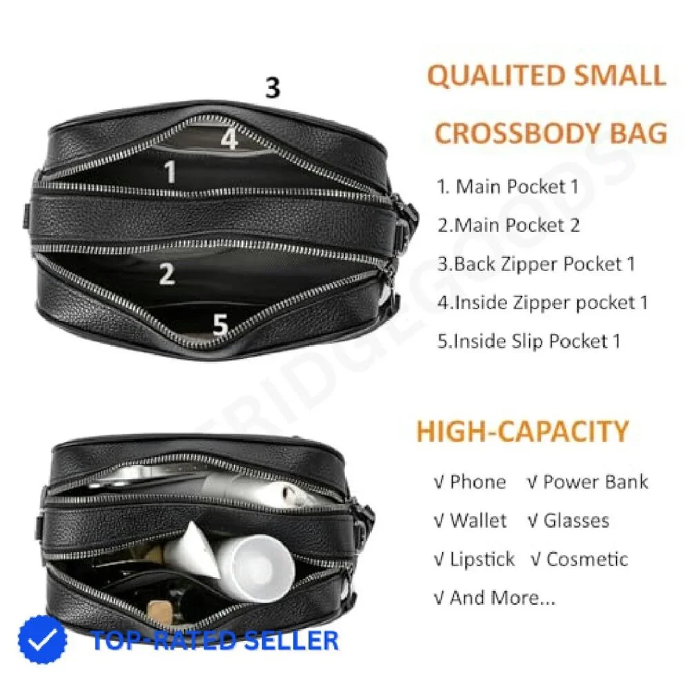 Genuine Leather Crossbody Bag Square Camera Messenger Purse Two Straps - Picture 6 of 8